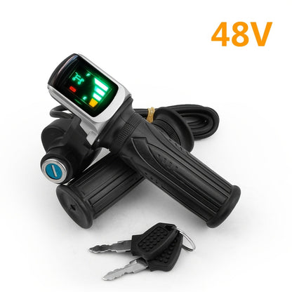 Electric Bike Scooter Key Throttle Grip Handle with LCD Display | 24V 48V Compatible | E-Bike Twist Throttle with Power Lock Wiring for Electric Motorcycle Scooter Replacement