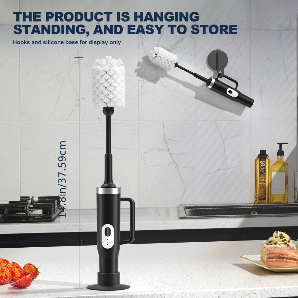Electric Cup Scrubber Bottle Brush Cleaner – 2-Speed IPX6 Waterproof, Type-C Rechargeable, Deep Cleans 40oz Mugs, Tumblers & Hydration Bottles, Long Straw Brush Included, Wall Mount Storage, Kitchen Cleaning Tool