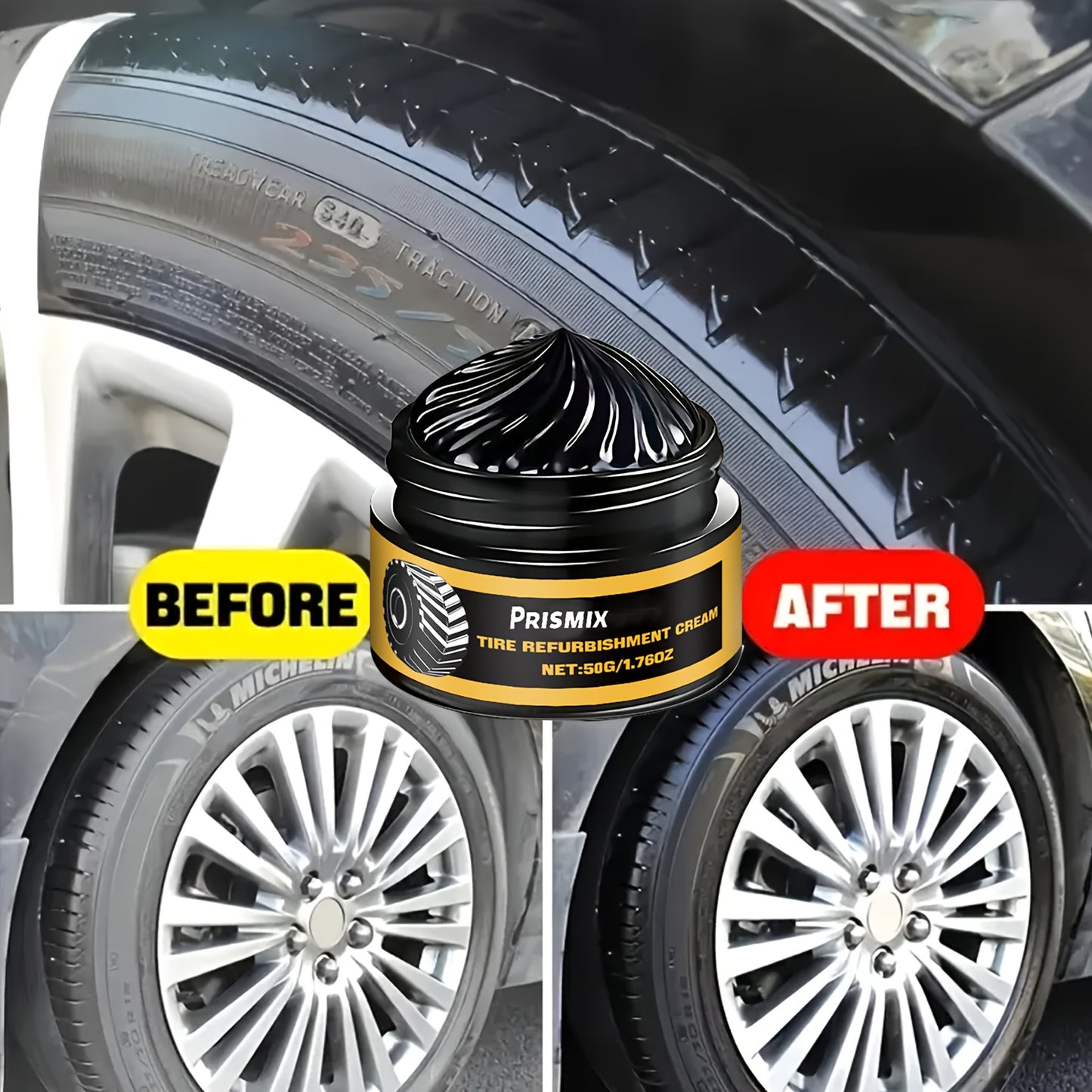 [Tire Polishing Paste] 2pcs Car Black Interior Tire Polishing And Retreading Paste Tire Cleaning Rust Removal Polishing Shine Enhancement Anti-Fouling Wheel Retreading Paste - Lasting Shine, Noticeable Effect, Beeswax Ingredients, No Professional Tools Ne