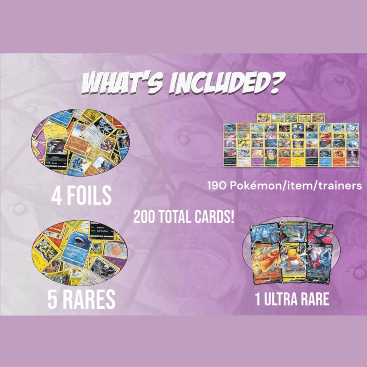 Pokemon 200 Card Bulk Bundle Guaranteed Rare – 5 Rares + 4 Holo Foil + 1 Ultra Rare | Authentic TCG Collection for Kids Fans & Collectors | Deck Building Starter Gift Set