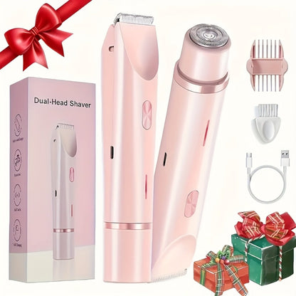 Bikini Trimmer Electric 2-in-1 Rechargeable Dual-Head Face Shaver for Women - Stainless Steel Blade USB Cordless Hair Remover for Bikini Line Face Arms Thighs Body Portable Gift