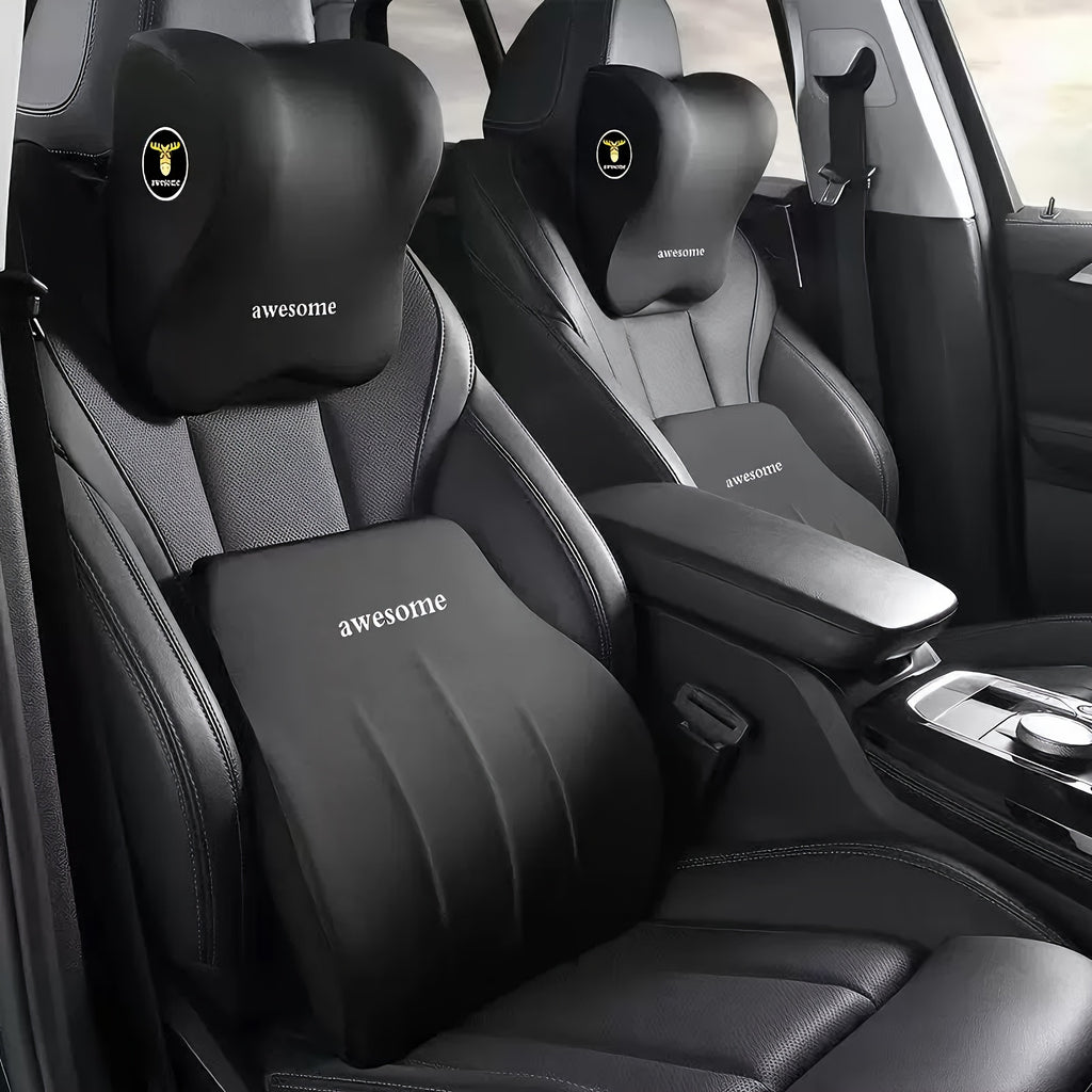 Premium Comfort Car Accessories, All-in-One Car Comfort Kit: Windshield Sun Shade + Memory Foam Neck Pillow & Lumbar CushionThis 2pcs Memory Foam Car Headrest And Lumbar Support Set Cools Down Your Car Interior, Eases Neck Tension And Delivers