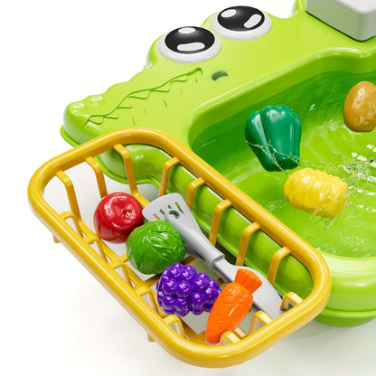 Kids Play Sink Toy with Running Water – Automatic Water Cycle System Pretend Play Dishwasher Kitchen Sink for Toddlers Boys & Girls, Role Play Kitchen Accessory Birthday Gift