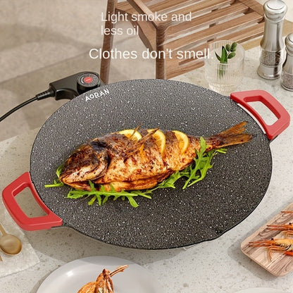 Korean BBQ Grill Pan – Round Non-Stick Multi-Functional Electric Grill Pan with Red Handle & Adjustable Settings, Home & Outdoor BBQ Pot for Family Gatherings, Available in 14.17" & 15.75"