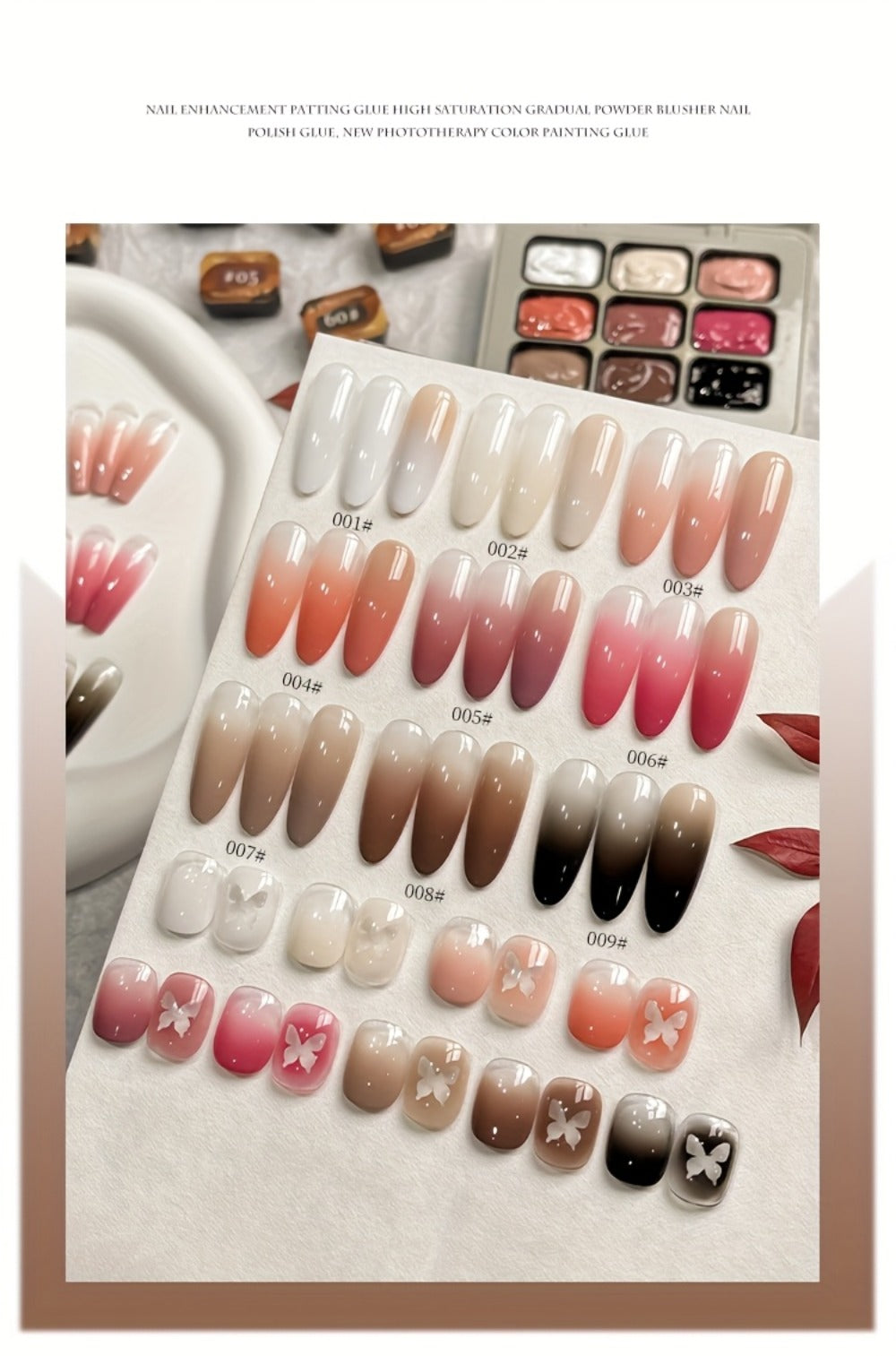 Ombre Gradient Gel Nail Polish Set 9 Colors 9-Grid Mini Collection - Patting Glue Nail Art Long Lasting UV LED Soak Off Multicolor Palette for Salon & Home DIY Manicure Christmas Holiday Gift Women