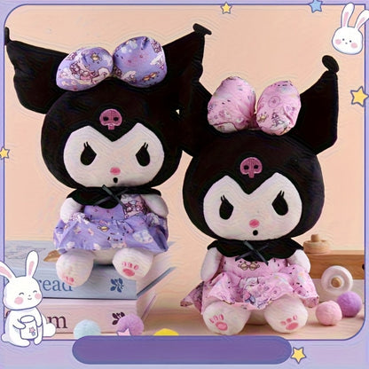 Kuromi Gothic Kawaii Stuffed Animal – Sanrio Plush Doll with Skull Embroidery Floral Bow Headband Princess Dress, Purple Pink Soft Toy Birthday Gift for Girls Teens Anime Fans