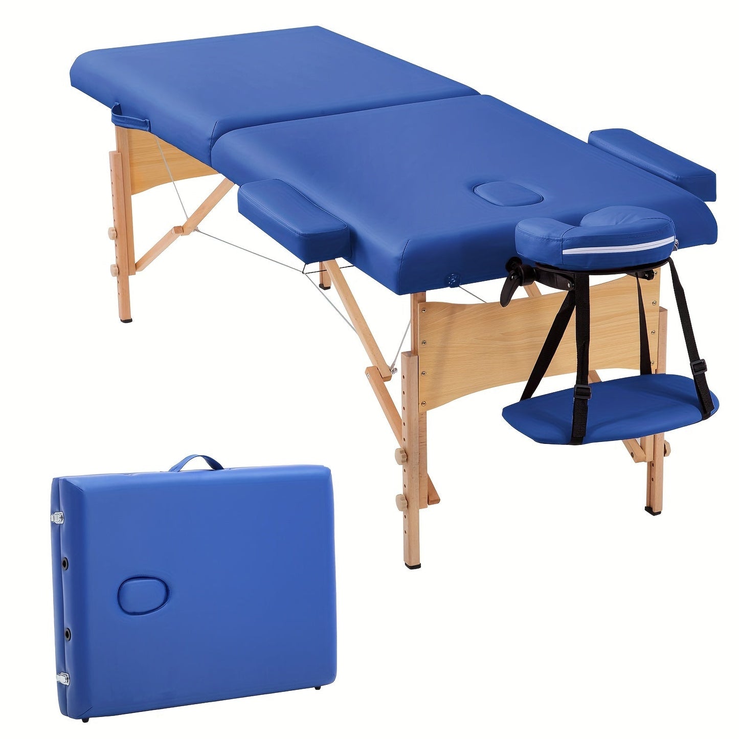 2-Fold Portable Massage Table with Face Cradle & Carrying Bag — Adjustable Height PU Leather Lash Bed for Spa, Tattoo, Esthetician & Home Use, 6 Colors, 2 Sizes