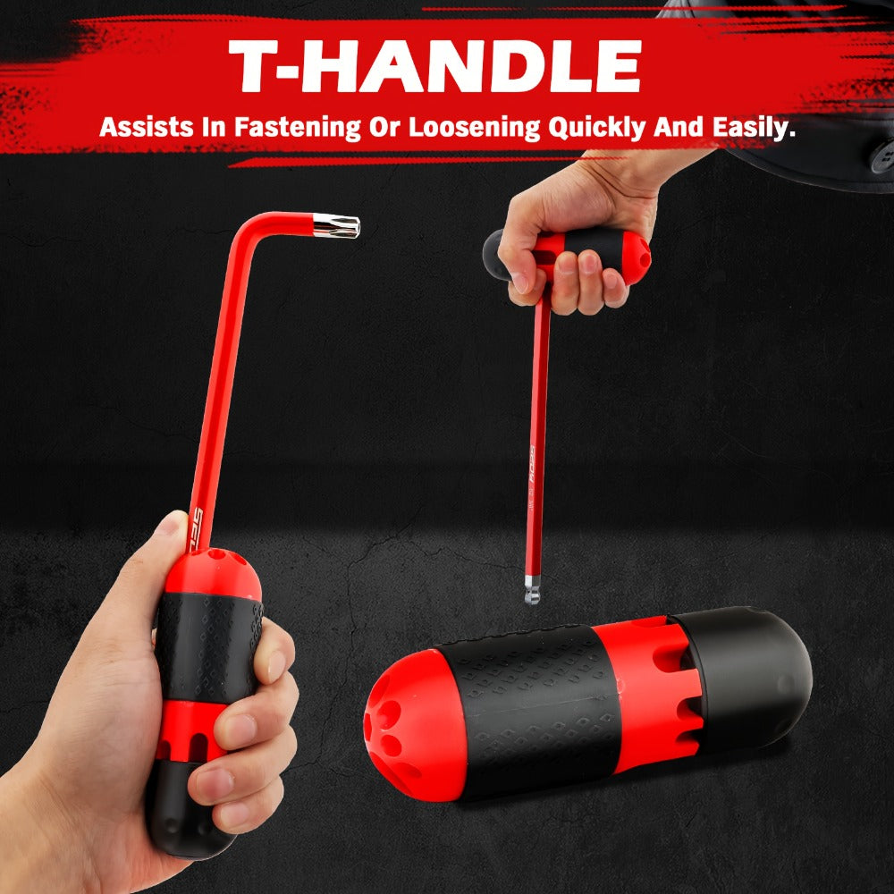 Hex Key & Torx Wrench Set 30-Piece – Long Arm Ball End Allen Wrenches with T-Handle & Extension Bar | SAE, Metric & Torx T10–T50 | Chrome Vanadium Steel