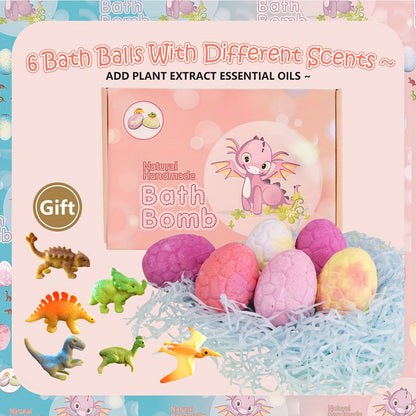 Dinosaur Bath Bombs Gift Set 6pcs Surprise Toy Inside Fizzy Bath Balls for Kids Boys Girls Fun Colorful Scented Birthday Christmas Easter Holiday Party Favor Gift Pink