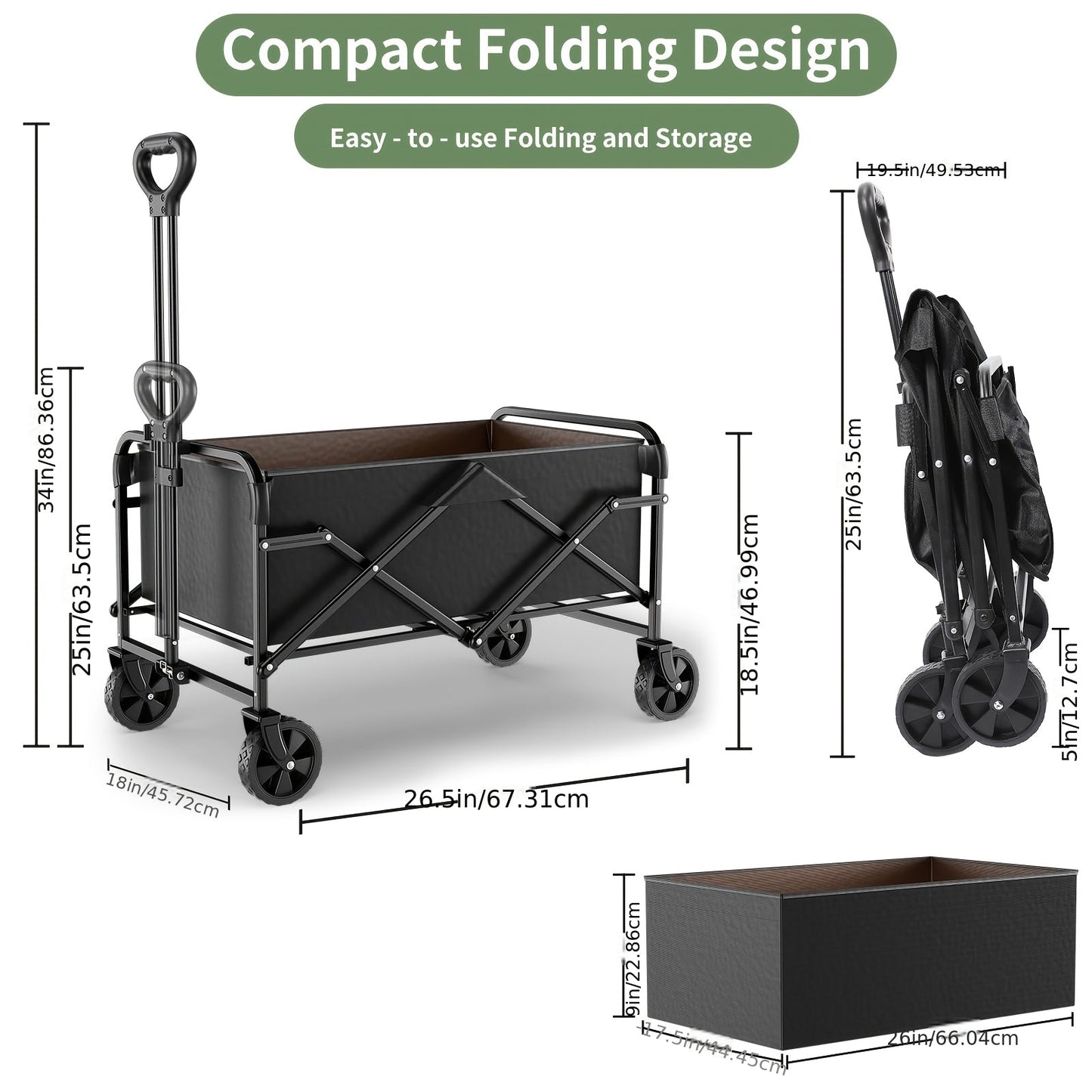 Heavy-Duty Folding Wagon Cart – All-Terrain Collapsible Utility Cart for Camping, Beach, Grocery, Gardening & Pet Outings
