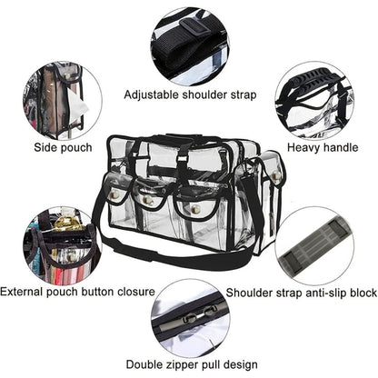 Stadium Approved Clear PVC Tote Bag Extra Large Transparent Shoulder Bag 3 External Pockets Adjustable Straps Waterproof for Men Women Travel Sports Concert Festival