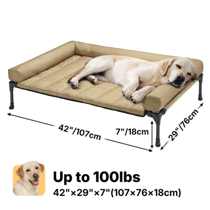 Elevated Dog Bed with Cooling Mesh & Removable Bolster Pillow Top Mat – Raised Dog Cot Bed, No-Slip Feet, Breathable Dog Sofa Bed for Indoor & Outdoor Use