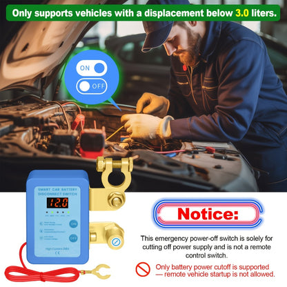 Car Battery Auto Power Off Switch with LED Voltage Display - 12V/24V Anti-Drain Protection, Low Voltage Alarm, 240A Remote Control Battery Disconnect