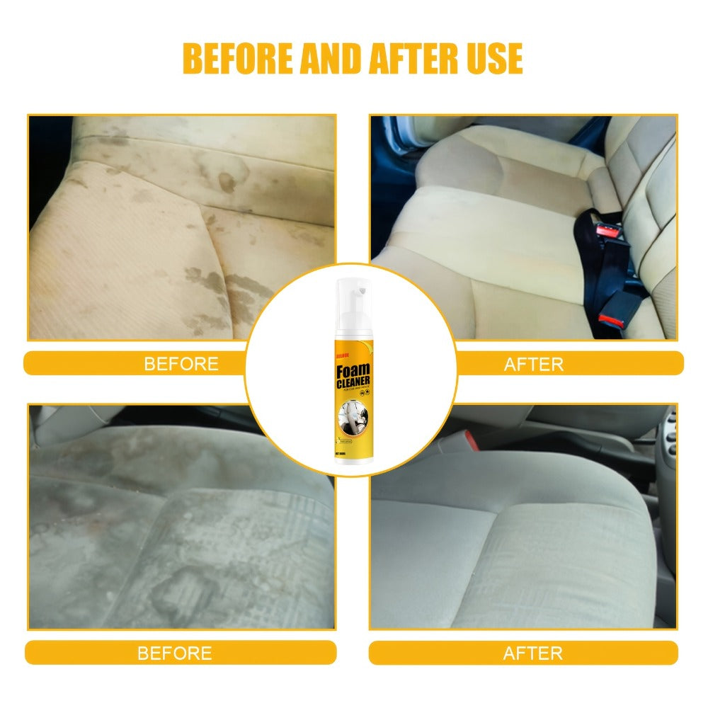 Car Interior Foam Cleaner Spray Kit 6.76oz | Multi-Surface Auto Detailing Cleaner for Dashboard Steering Wheel Seat Plastic Panel | Wash-Free Decontamination Foam with Sponge & Towel Set