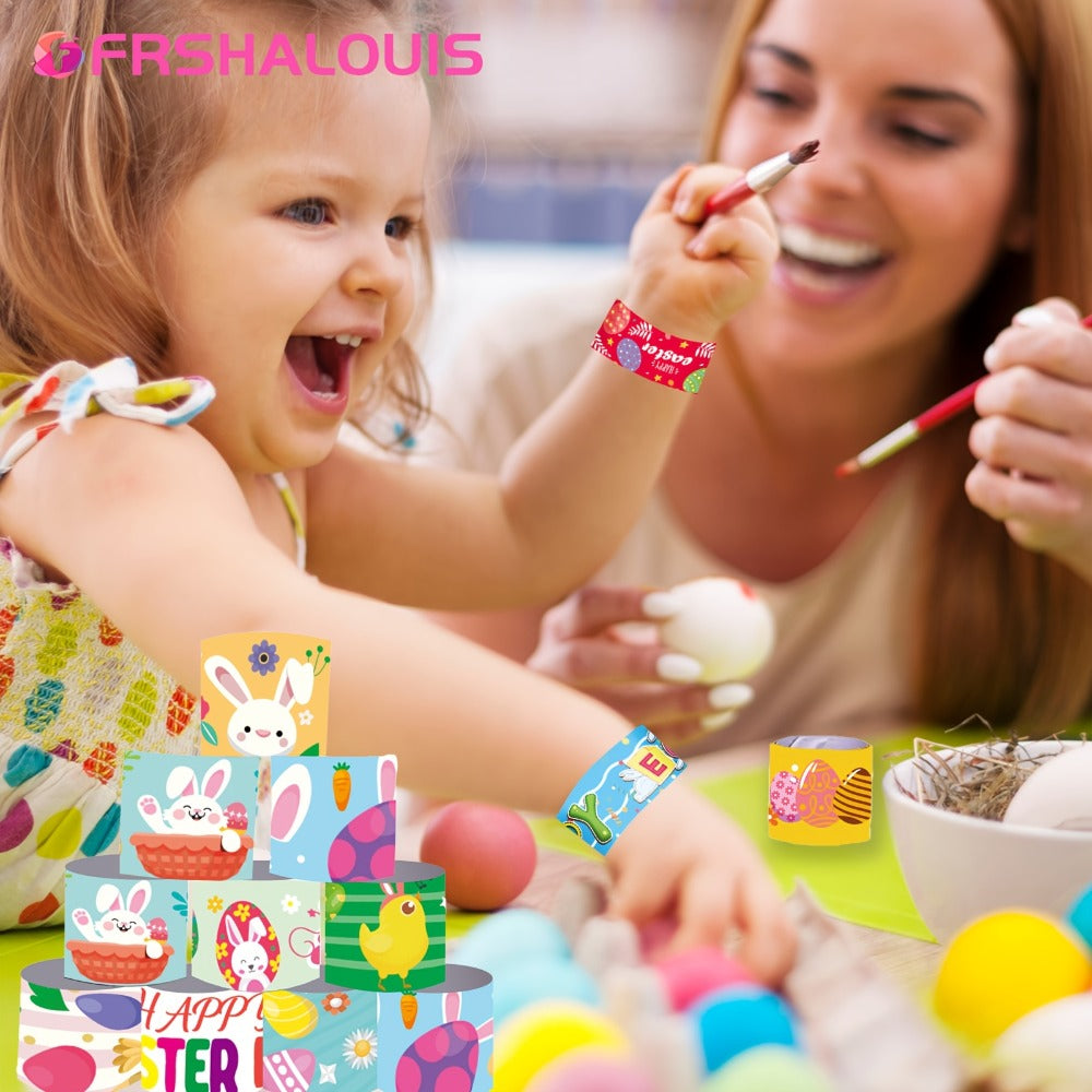 Easter Slap Bracelets for Kids 72 Pcs Bulk – Easter Basket Fillers Egg Hunt Prizes Classroom Rewards & Party Favors for Boys & Girls – PVC Snap Bracelets for Easter Spring Celebrations & School Events