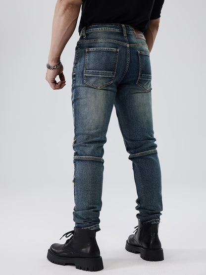 Men's Slim Fit Jeans - Vintage Wash Patchwork