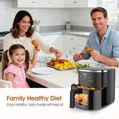 Air Fryer 6QT with 8 Preset Functions, Visible Window, Adjustable Temperature & Timer – Large Capacity Oil-Free Cooker for Crispy Fries, Chicken, Vegetables & More, Easy to Clean Home Kitchen