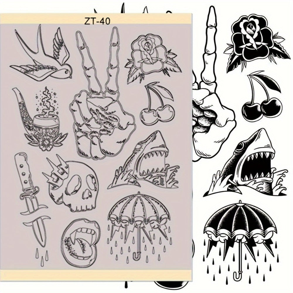 Tattoo Stencil Transfer Kit – 2x Transfer Gel, 10x A4 Blank Thermal Stencil Paper & 1x Pre-Drawn Pattern Sheet – Complete Tattoo Transfer Solution for Artists & Beginners