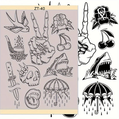 Tattoo Stencil Transfer Kit – 2x Transfer Gel, 10x A4 Blank Thermal Stencil Paper & 1x Pre-Drawn Pattern Sheet – Complete Tattoo Transfer Solution for Artists & Beginners
