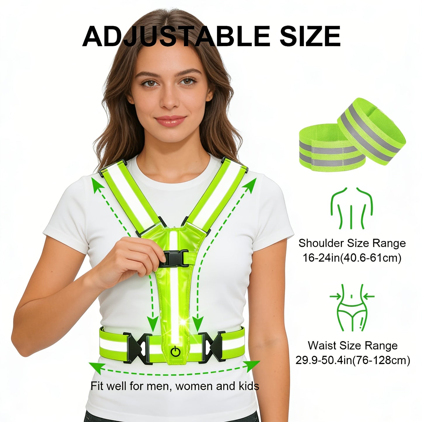 LED Reflective Running Vest – 360° USB Rechargeable Set