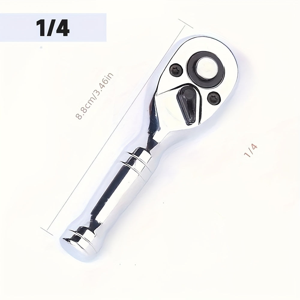 72-Tooth, Quick Ratchet Wrench Set, Socket Wrench- Compact Dual-Direction Short Handle For Auto Repair, 3 Drive Sizes (1/4" 3/8" 1/2") W/Socket Head Tool