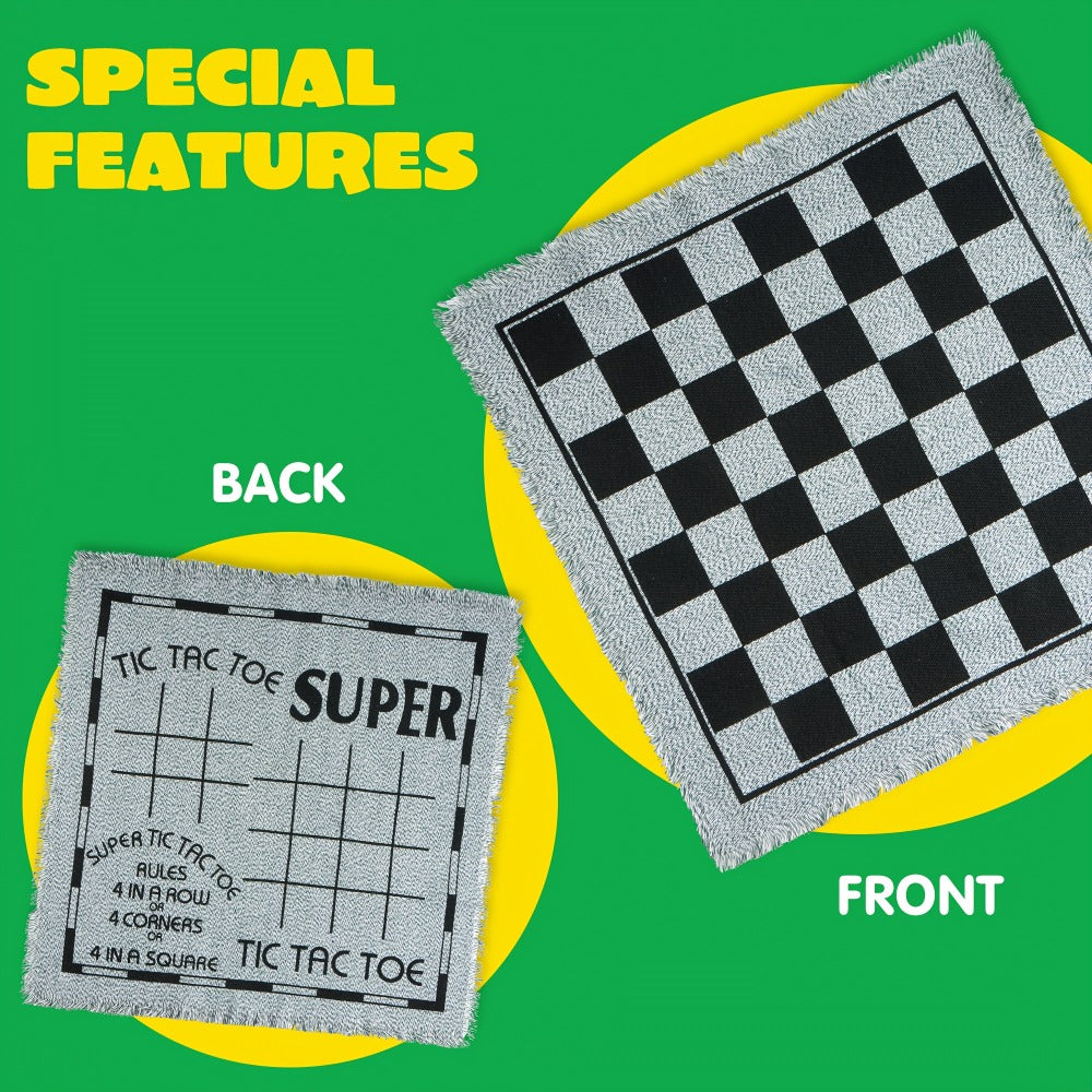 Giant Checkers Game 3-in-1 Set with Tic Tac Toe Reversible Mat 24 Oversized Pieces – Indoor Outdoor Family Board Game for Kids Adults, Lawn BBQ Camping Birthday Gift