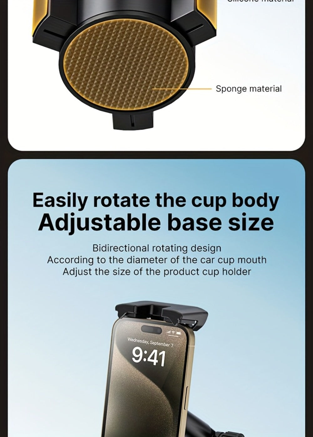 Car Phone Holder Cup Mount - Adjustable 4-13 Inch Device Stand, Universal Vehicle Cup Holder Phone Mount, Stable Grip for Safe Driving, TP08 Water Cup Style Bracket