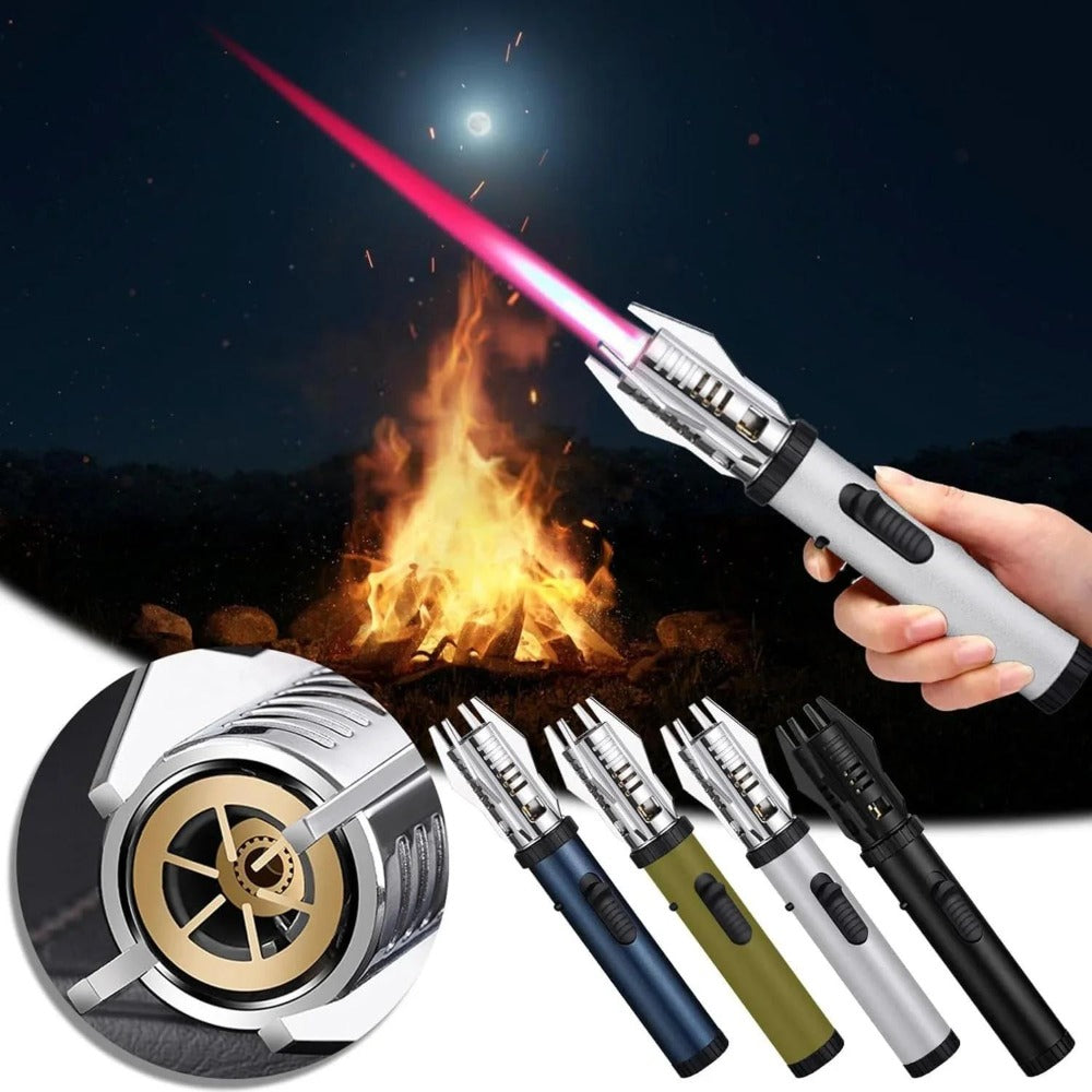 Windproof Turbo Torch Lighter 360 Degree Ignition Metal Jet Flame Lighter with Safety Lock Adjustable Flame for Camping BBQ Outdoor Cooking Butane Gas Not Included