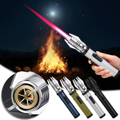 Windproof Turbo Torch Lighter 360 Degree Ignition Metal Jet Flame Lighter with Safety Lock Adjustable Flame for Camping BBQ Outdoor Cooking Butane Gas Not Included
