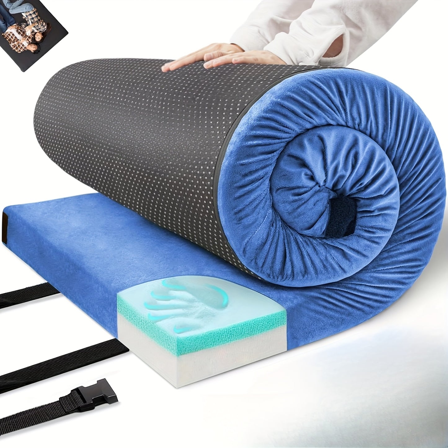 Memory Foam Camping Mattress Pad, Portable Foam Sleeping Pad for Camping, Roll Up Mattress Sleeping Mat for Adults Floor Mattress Guest Floor Bed for Sleepover, Car, Tent SUV Cot Mattress, 72.x24in