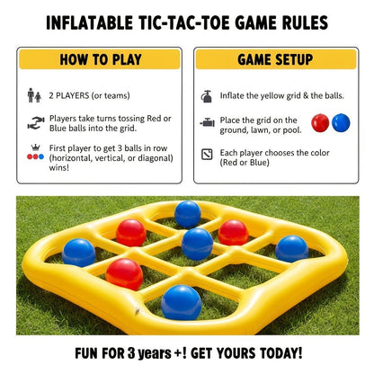 Floating Tic Tac Toe Pool Game Set for Family & Adults – Giant Inflatable Board with 10 Balls & Air Pump, Swimming Pool Lake Party Toy for 2-10 Players, Summer Outdoor Water Game
