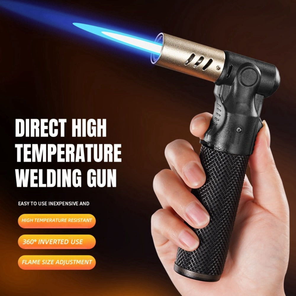 Windproof Torch Lighter – Refillable Jet Flame Butane Lighter with 360° Inverted Ignition, 1800°C High Temp Blowtorch, Flame Size Adjustment, Portable for Camping, BBQ, Welding, Soldering (Butane Not Included)