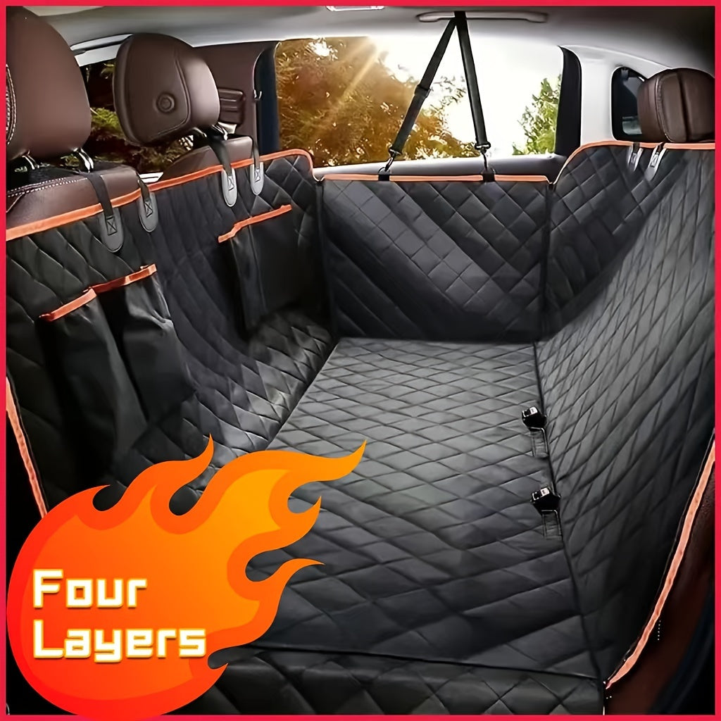 Dog Car Seat Cover - Pet Hammock, with 4 Pockets On The Side Wings, Scratch And Slip Protection for The Rear Seat, Suitable for Cars, Trucks And SUVs,600D