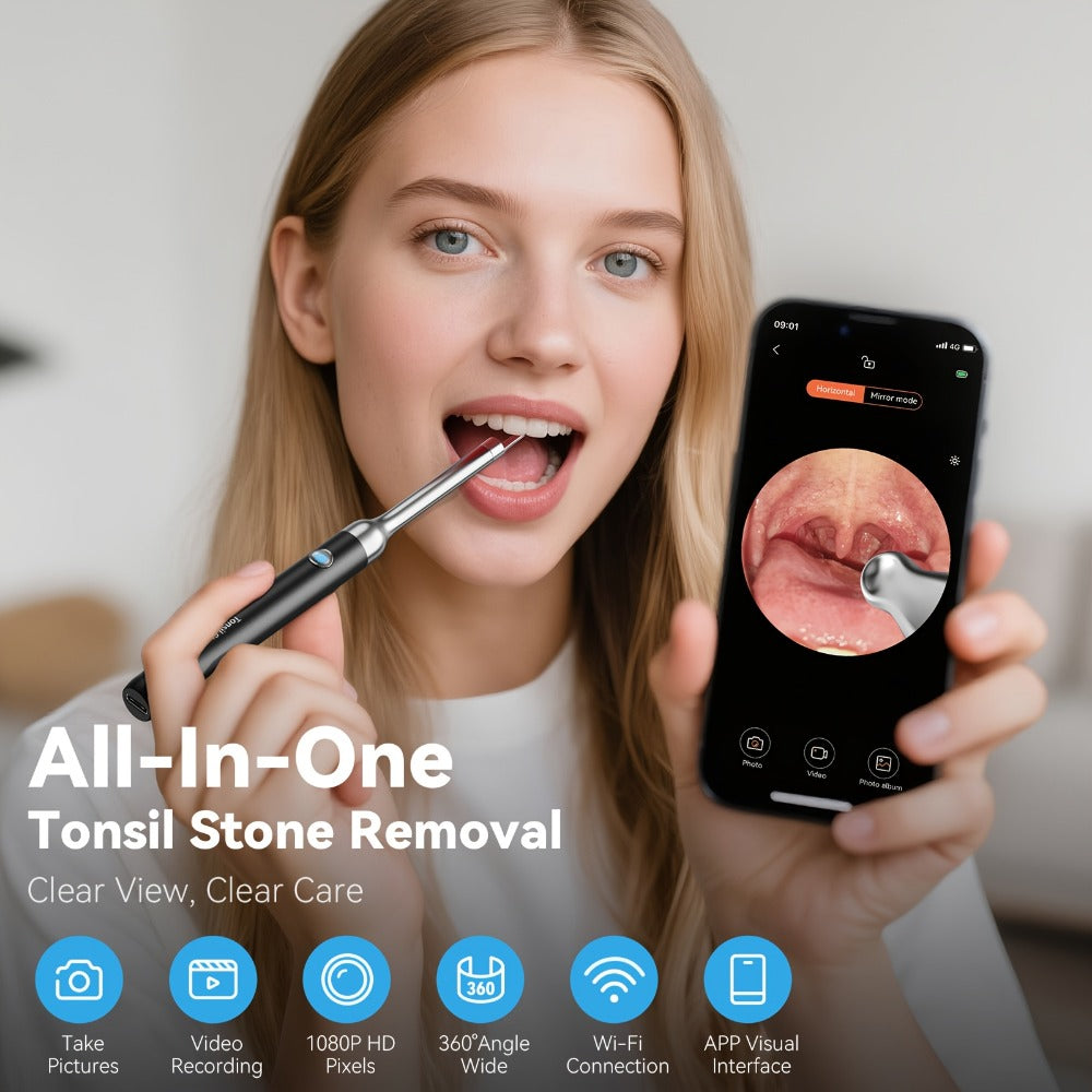 Intelligent Visual Tonsil Stone Removal Kit – 1080P HD Camera, 6 LED Lights, Wi-Fi & App Connection, Multi-Accessory Oral Inspection Tool for All Ages