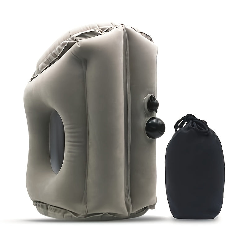 Portable Inflatable Nap Pillow - Comfortable Neck Support For Aviation, Train, Car And Office Use, Easy Nap Air Cushion, Soft Microfiber Cover, Gray