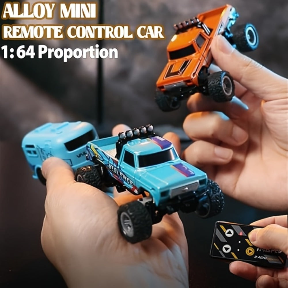 Mini RC Truck Toy 1:64 Scale 2.4GHz Off-Road Alloy Crawler with Detachable Trailer Body Lights & LED Headlights – Collectible Remote Control Truck Model Gift for Boys Girls Adults Blue Green Red