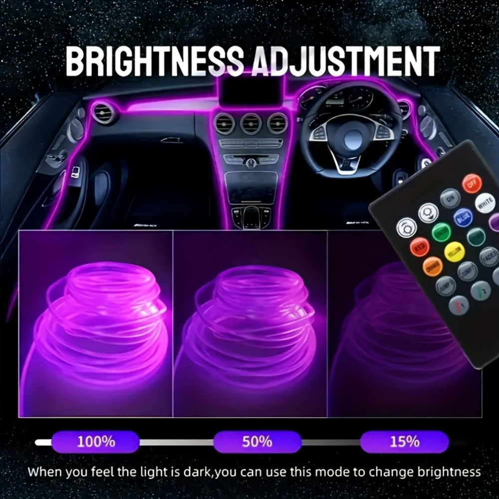 Car Interior Ambient Light Strip 3M, APP Control Music Sync 7-Color LED Atmosphere Lighting Kit for Door Console Dashboard, Rhythm-Reactive Neon Accent Lights for All Vehicles