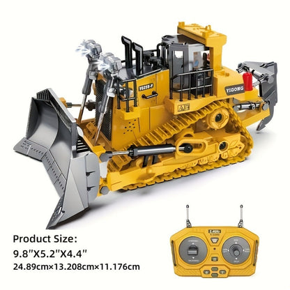 RC Bulldozer 9-Channel 2.4GHz Remote Control – Multifunctional Engineering Vehicle Toy with Alloy Metal Cover | Indoor Outdoor RC Construction Toy, Birthday & Christmas Gift for Boys Ages 6+
