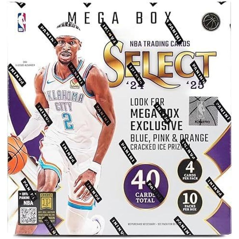 2024-25 Panini Select Basketball Mega Box 40 Trading Cards Retail Exclusive Autographs Crown Jewels Insert Elephant Tiger Prizms Look for Luka Doncic Jayson Tatum Risacher Sarr 6 Toploaders StreetCards