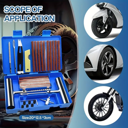 Tire Repair Tool Kit 47 / 58 / 104 / 116-Piece for Cars Motorcycles Trucks Tractors Trailers, Heavy-Duty Tubeless Tire Plug Patch Kit with Storage Bag & Gloves, No Battery Required, Roadside Emergency