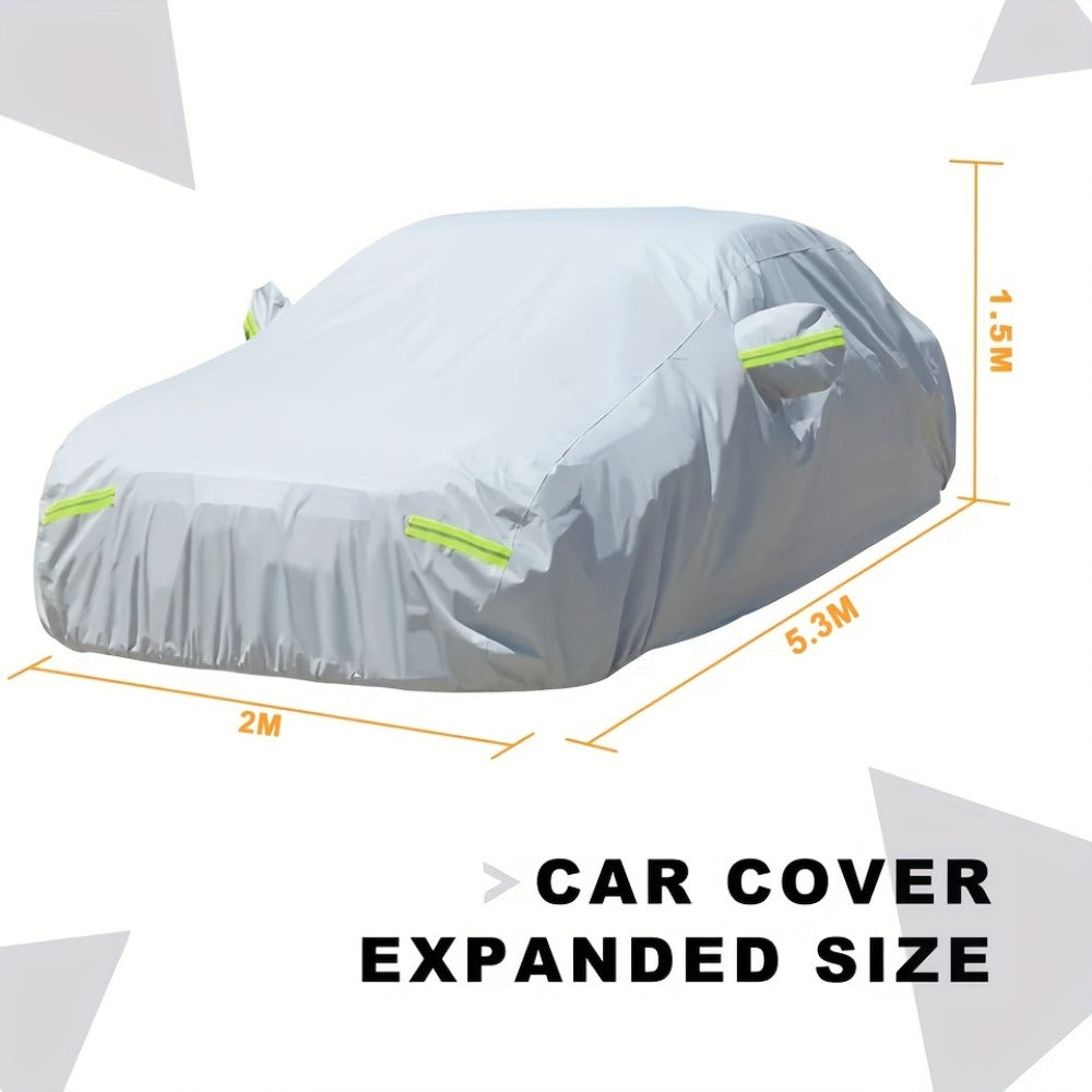 Full Car Cover 3-Layer 190T Waterproof All-Weather UV Snow Dust Protection with Reflective Strips – Silver, XL & XXL, Indoor Outdoor Universal Fit Sedan SUV