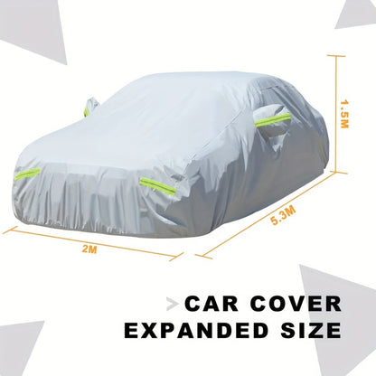 Full Car Cover 3-Layer 190T Waterproof All-Weather UV Snow Dust Protection with Reflective Strips – Silver, XL & XXL, Indoor Outdoor Universal Fit Sedan SUV