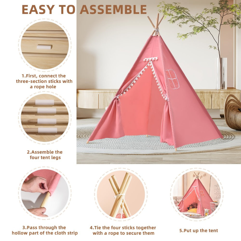 Kids Teepee Tent Indoor Outdoor Play Tent – Nordic Conical Princess Playhouse, Washable Kids Play Tent for Toddlers & Children | White, Blue, Pink, Star | Birthday Christmas Gift