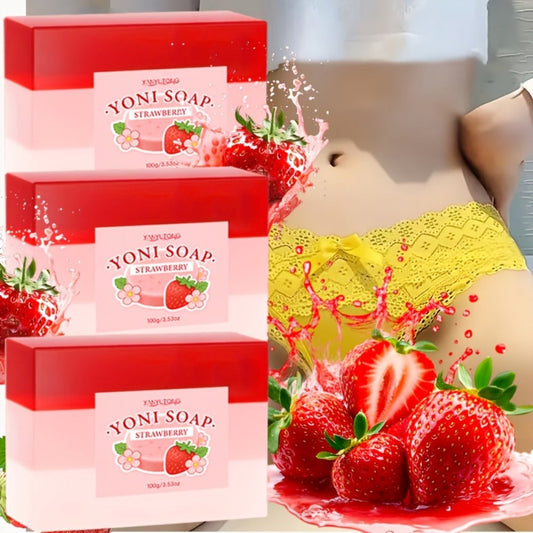 Strawberry Intimate Soap for Women 3-Pack – pH-Balanced Feminine Wash Bar for Gentle Intimate & Body Cleansing | Moisturizing Sensitive Skin Friendly Feminine Hygiene Soap | Refreshing Scent, 100g Each
