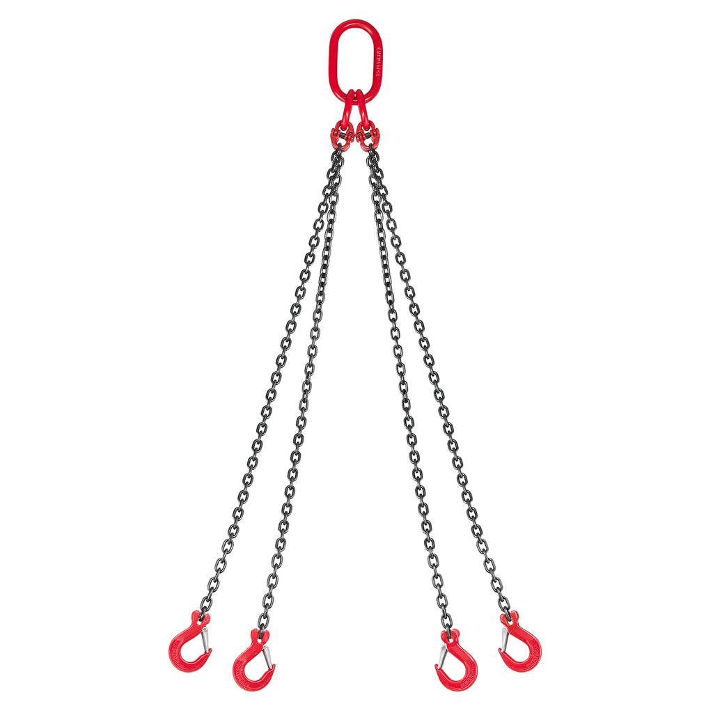 VEVOR Chain Sling, 1/4 in x 5 ft Lifting Chains with 4 Leg Grab Hooks, Heavy Duty G80 Alloy Steel Lifting Sling, 6600LBS Capacity, Adjustable Engine Chain Hoist Lifts for Cargo Security Towing