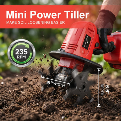 Cordless Electric Cultivator 20V Lightweight Handheld Rotary Tiller – 9-Inch Width 6.6-Inch Depth, 1 or 2 Batteries & Charger, Garden Soil Tiller for Courtyard Farmland Vegetable Garden Raised Bed