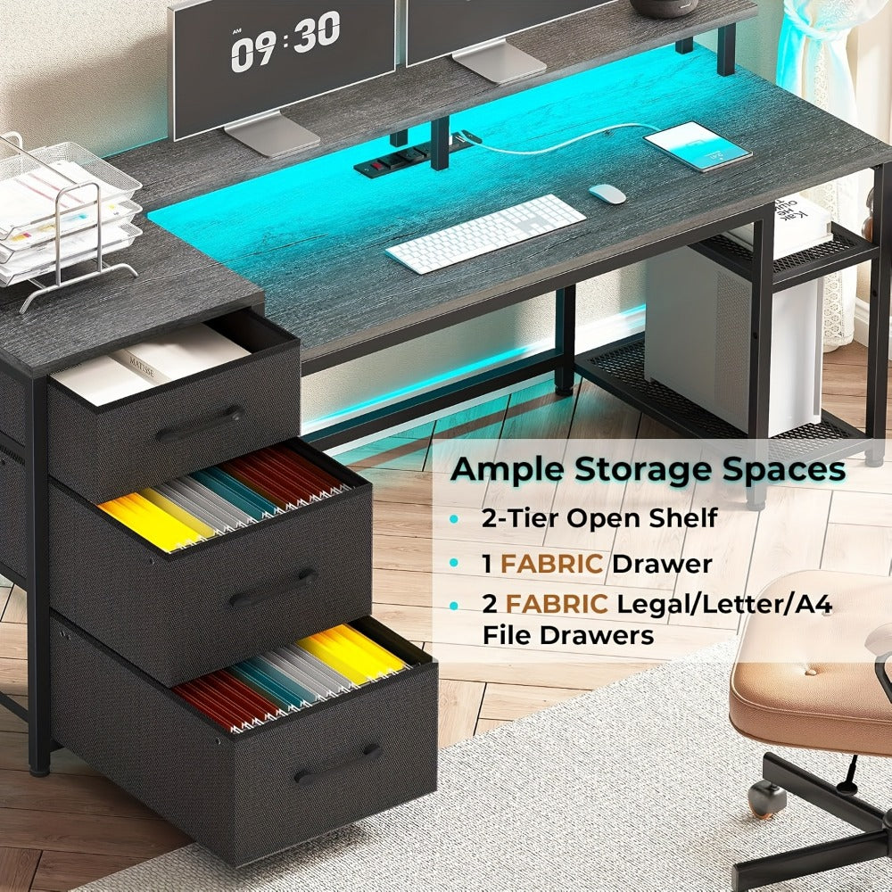 59-Inch Computer Desk with Charging Station and LED Lighting for Home Office detail image - detail view 6