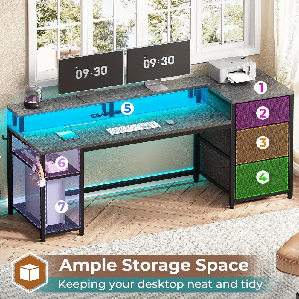 59-Inch Computer Desk with Charging Station and LED Lighting for Home Office detail image - detail view 7