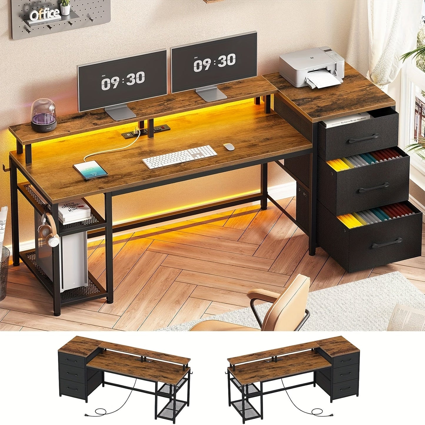Computer Desk shown in the Rustic Brown option