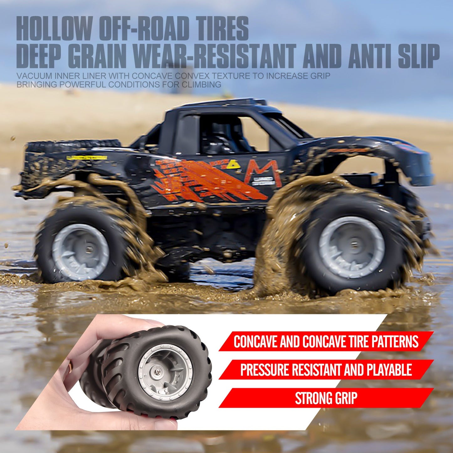 Amphibious RC Car 1:16 Scale 4WD Waterproof Land & Water Remote Control Monster Truck – 2 Rechargeable Batteries, All-Terrain RC Truck for Boys Kids Ages 4+, Birthday Christmas Gift
